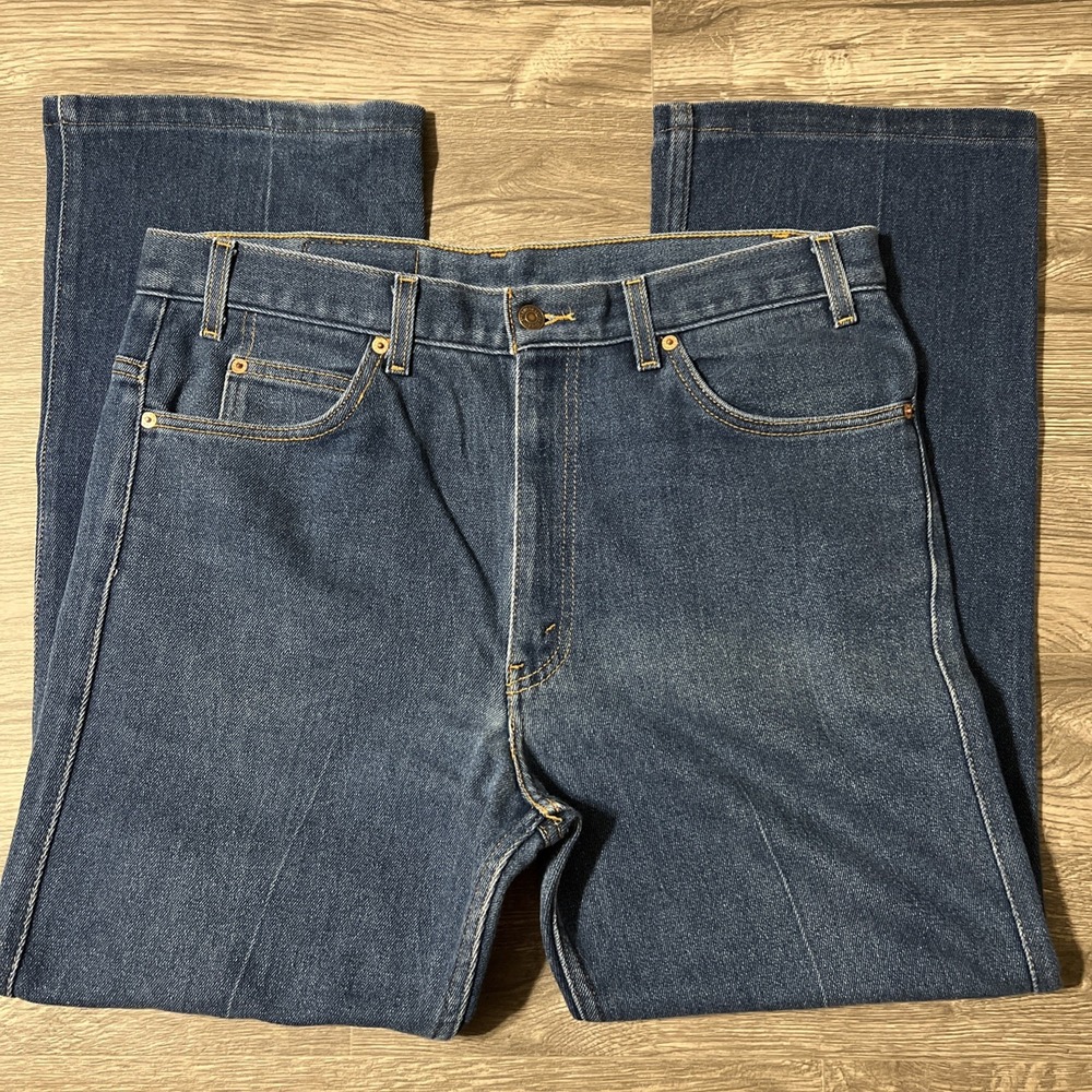 Levi's 517 Black Tab Boot Cut Dark Wash Poly Blend Blue Jeans Size 38x32 (38x29) - Picture 6 of 15
